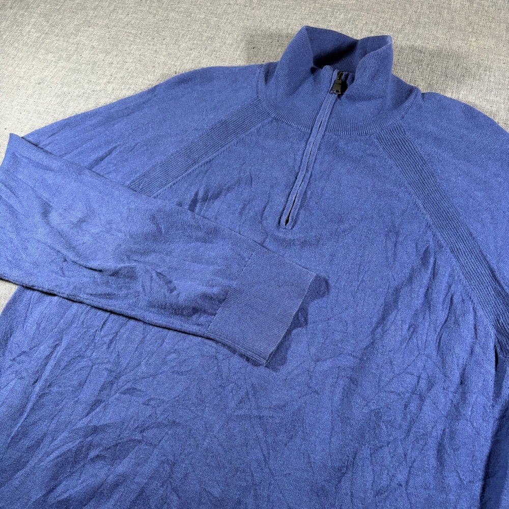 Banana Republic Quarter Zip Sweater Mens XL Blue Cotton Cashmere Mock Neck